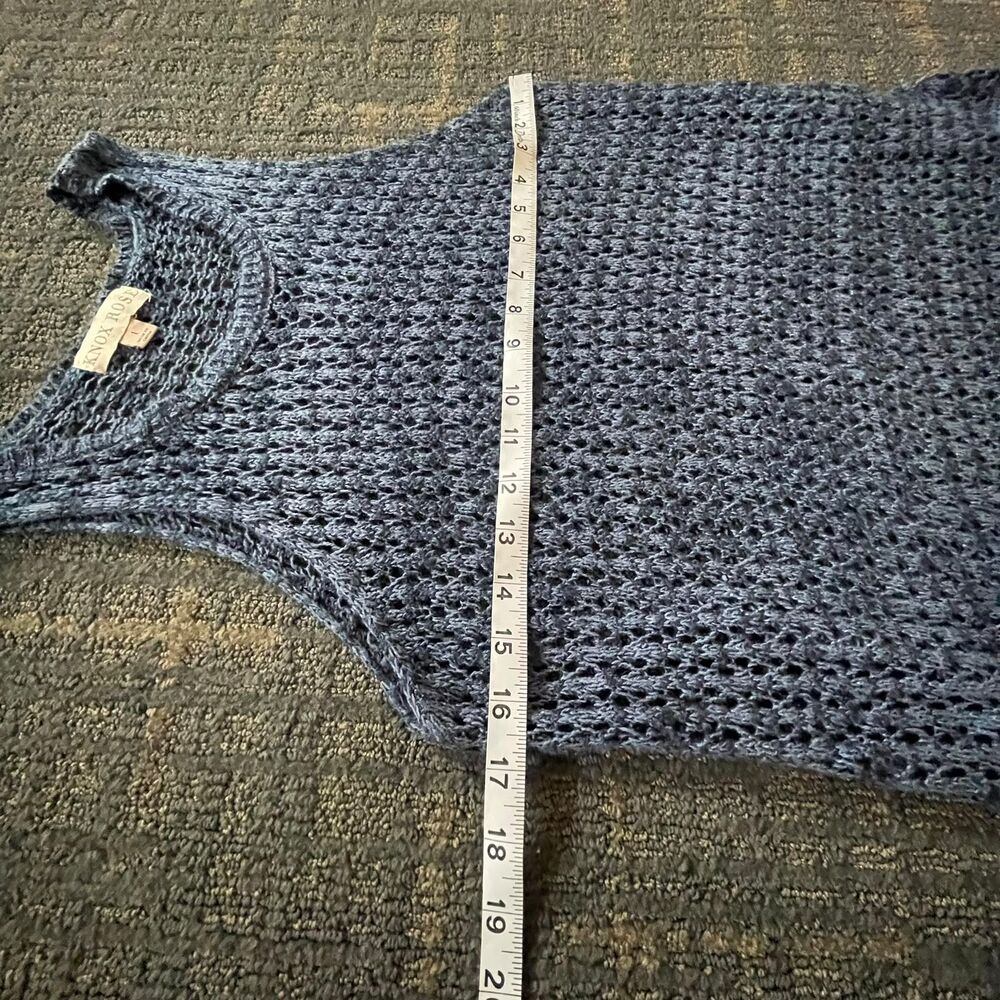 Knox Rose Women Blue Open Knit Crochet Sweater Tank Top Fringe Asymmetric Size 1 - Picture 7 of 8